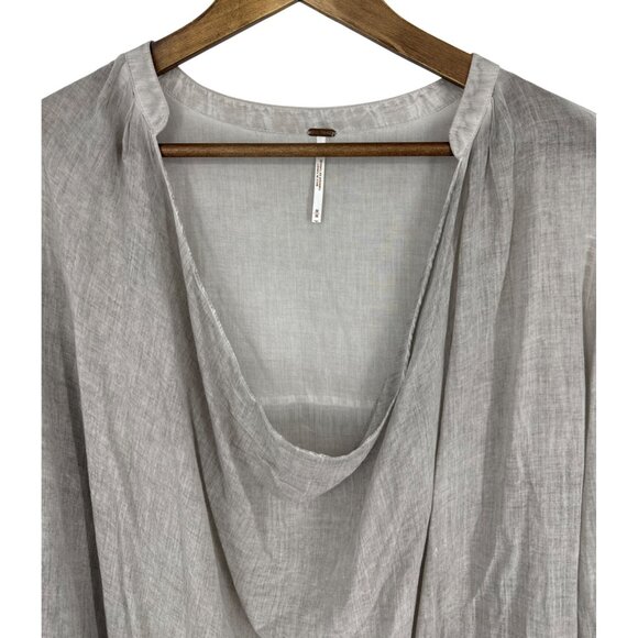 Free People Sheer Gray Cowl Neck Pullover 3/4 Sleeves Hi-Lo Hem Blouse Size M - Picture 2 of 8